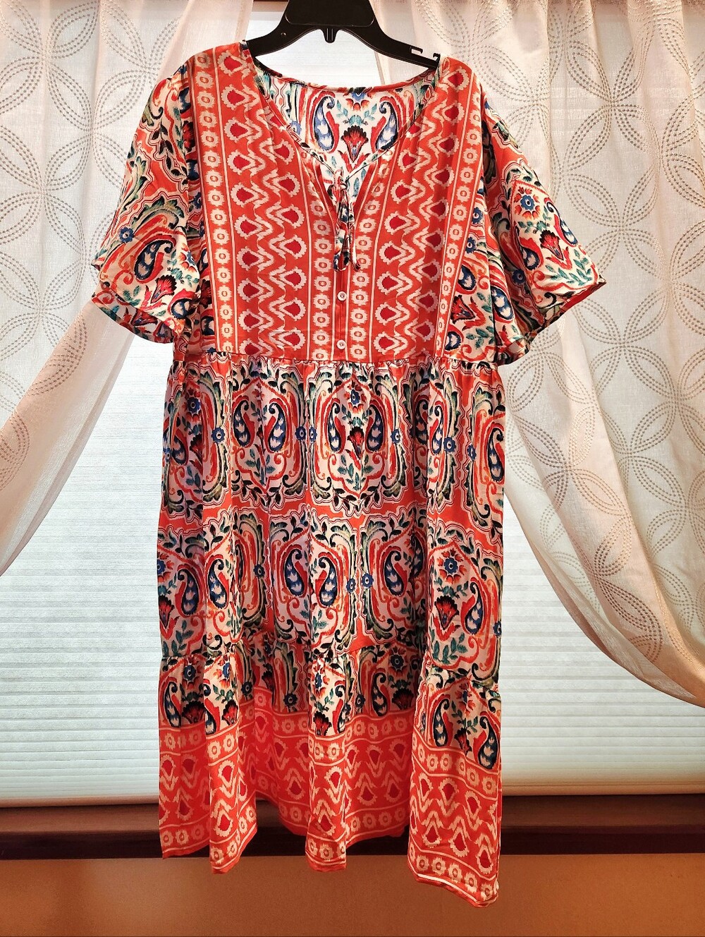 Coral & Multi Printed Boho Tunic Dress
